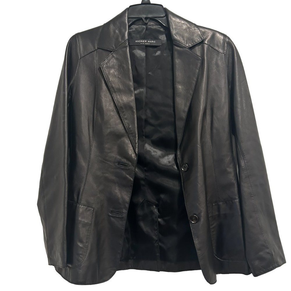 Andrew Marc Black Leather Jacket Women’s Size Small